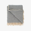 Blue pinstripe throw with tassled edge on a white background