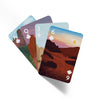 Four cards from National Parks Playing Card deck with illustrations for 15 parks on a white background