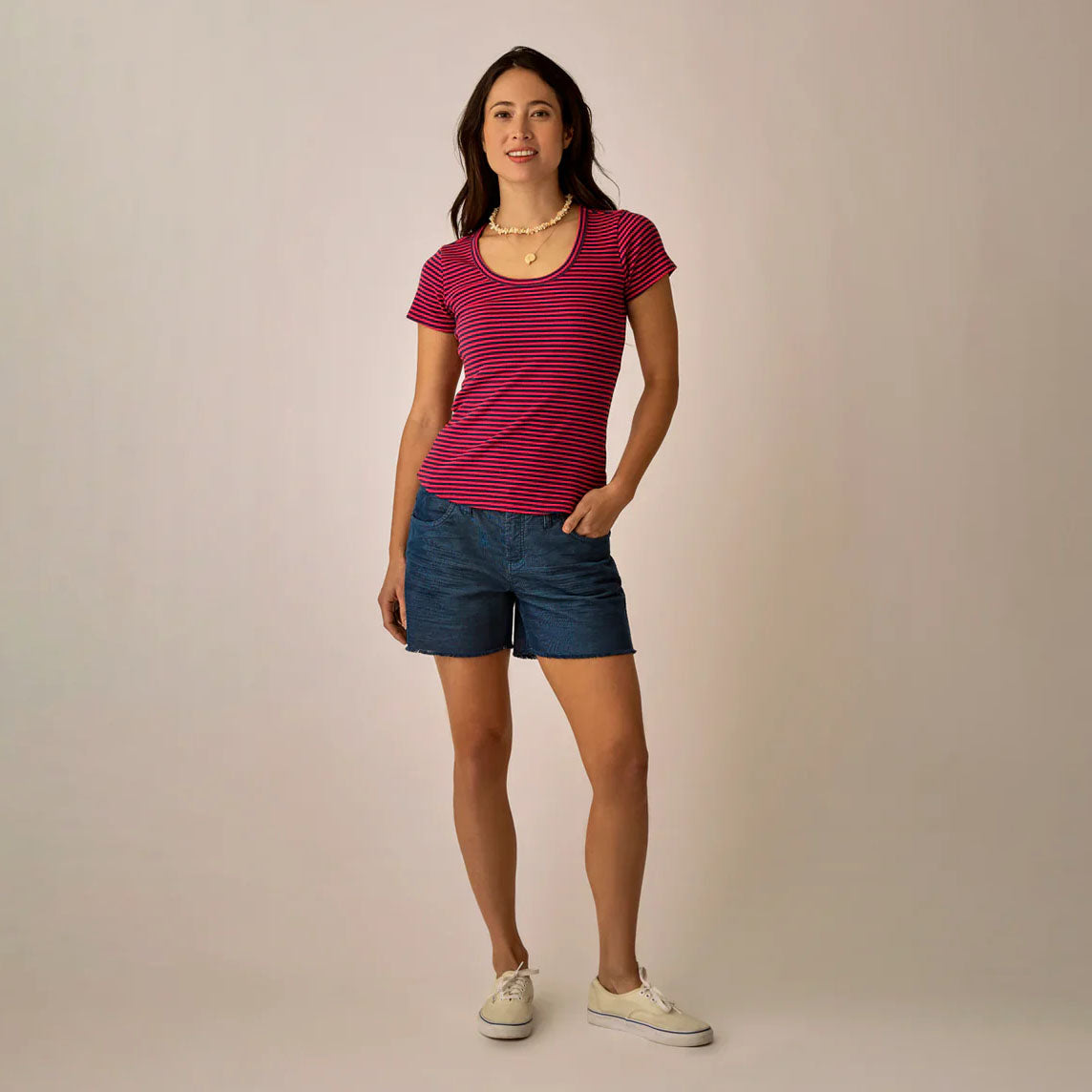 Oahu 4“ Short in Vintage Blue shown on model on plain background.