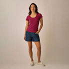 Oahu 4“ Short in Vintage Blue shown on model on plain background.