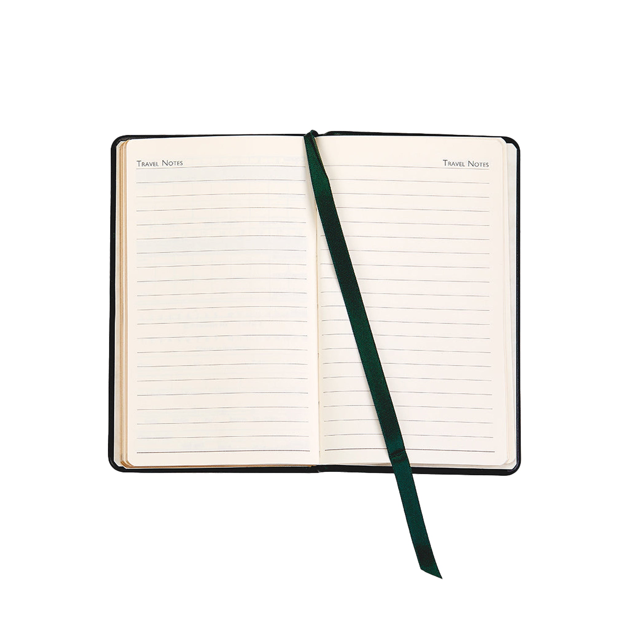 Notebook with green page saver on white background.