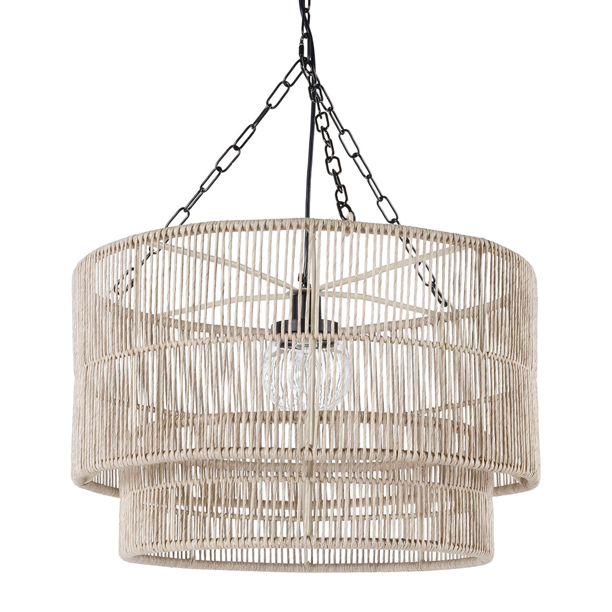 Palecek Tanner Outdoor Drum Pendant, Natural on white background at the Addison West.