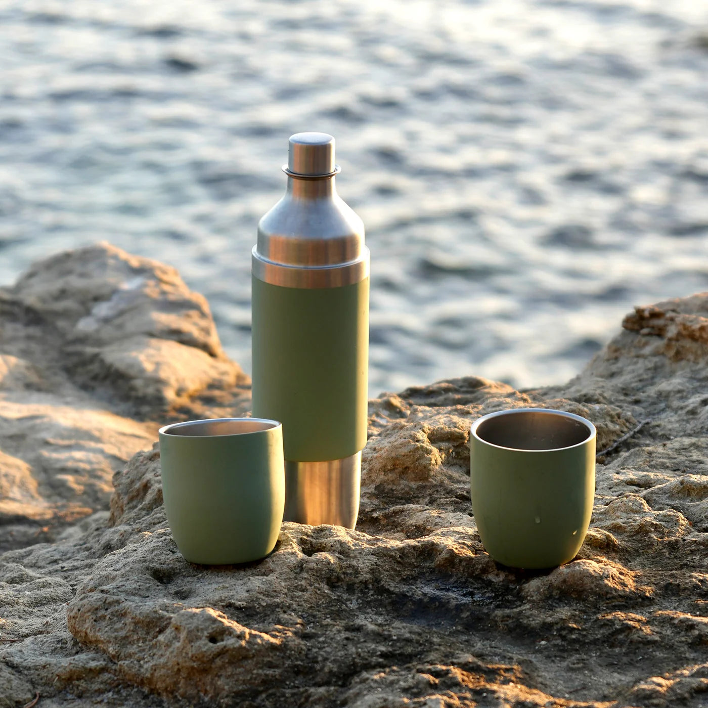 High Camp Parkside Flask in Juniper Green at the beach at Addison West