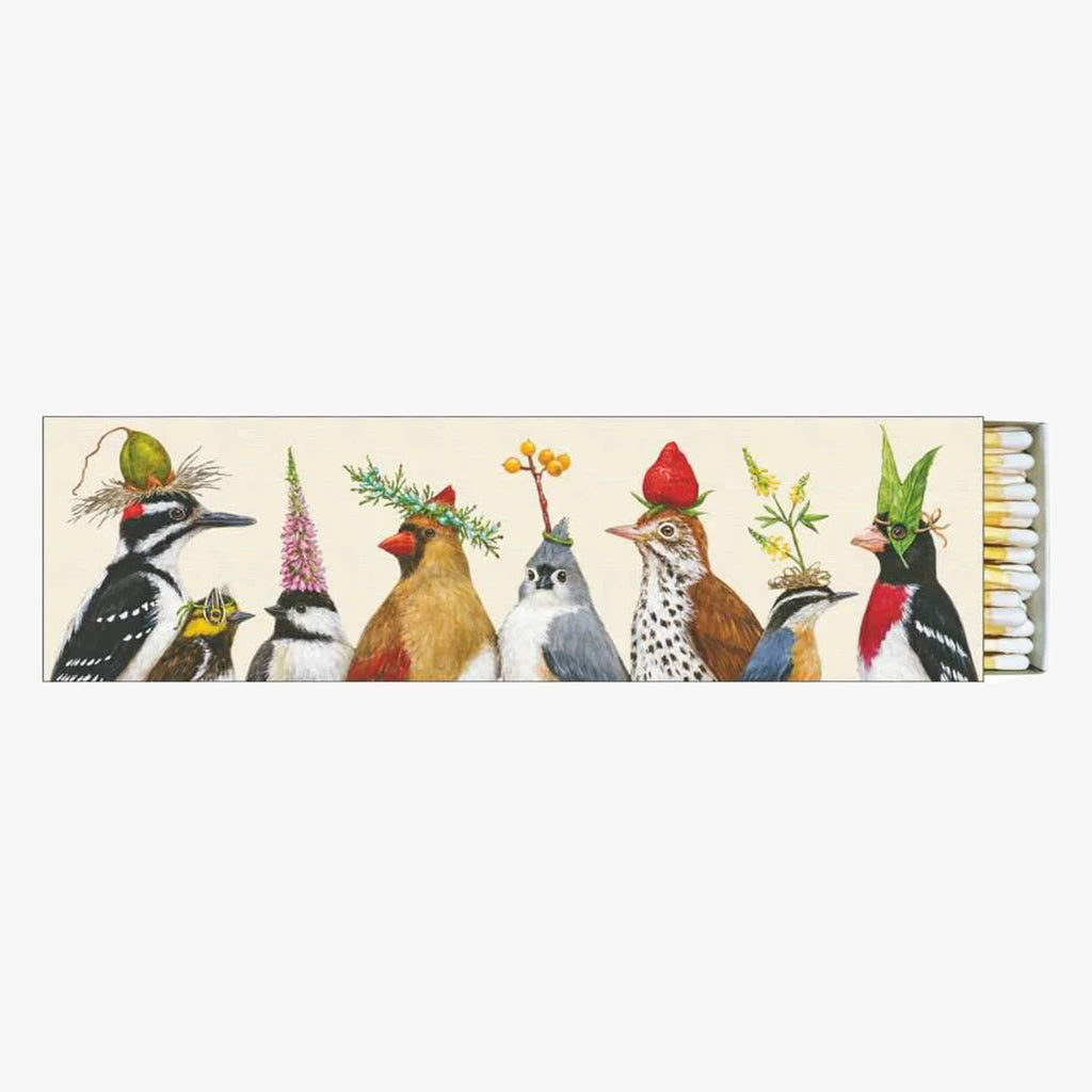 Paper products designs Party Central Long Matches with birds and decorative head gear on a white background