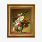 Peonies and Roses Vintage Artwork with gold leaf frame on a white background