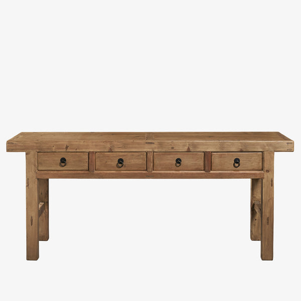 Furniture classics pine console with four drawers on a white background