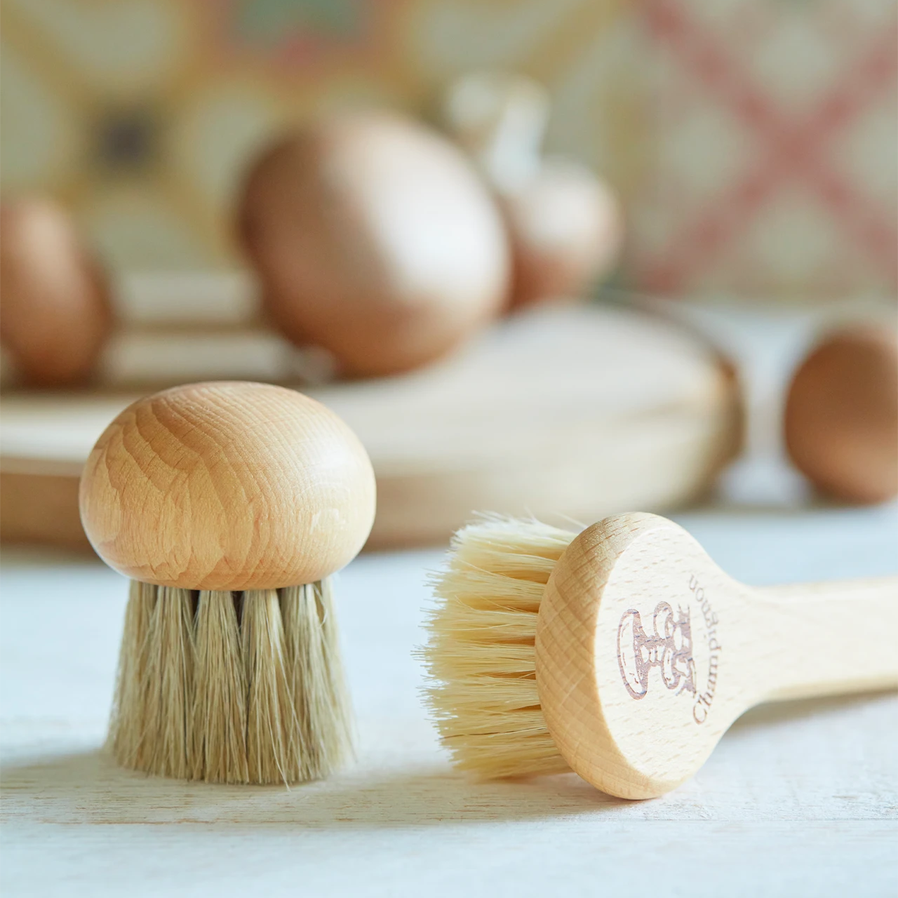 Redecker Mushroom Brush on a table  at Addison West