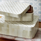 Studded Bone & Brass Box, Set of 2 on a table at Addison West