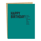 A blue greeting card with text 'HAPPY BIRTHDAY! Your serums are working, you fresh faced queen.' and a brown envelope.