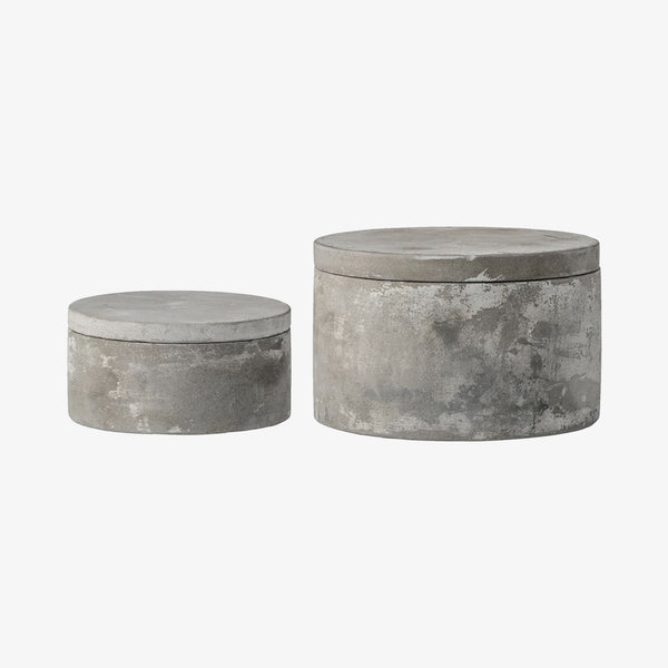 Set of 2 Cement Boxes with Lids on a white background