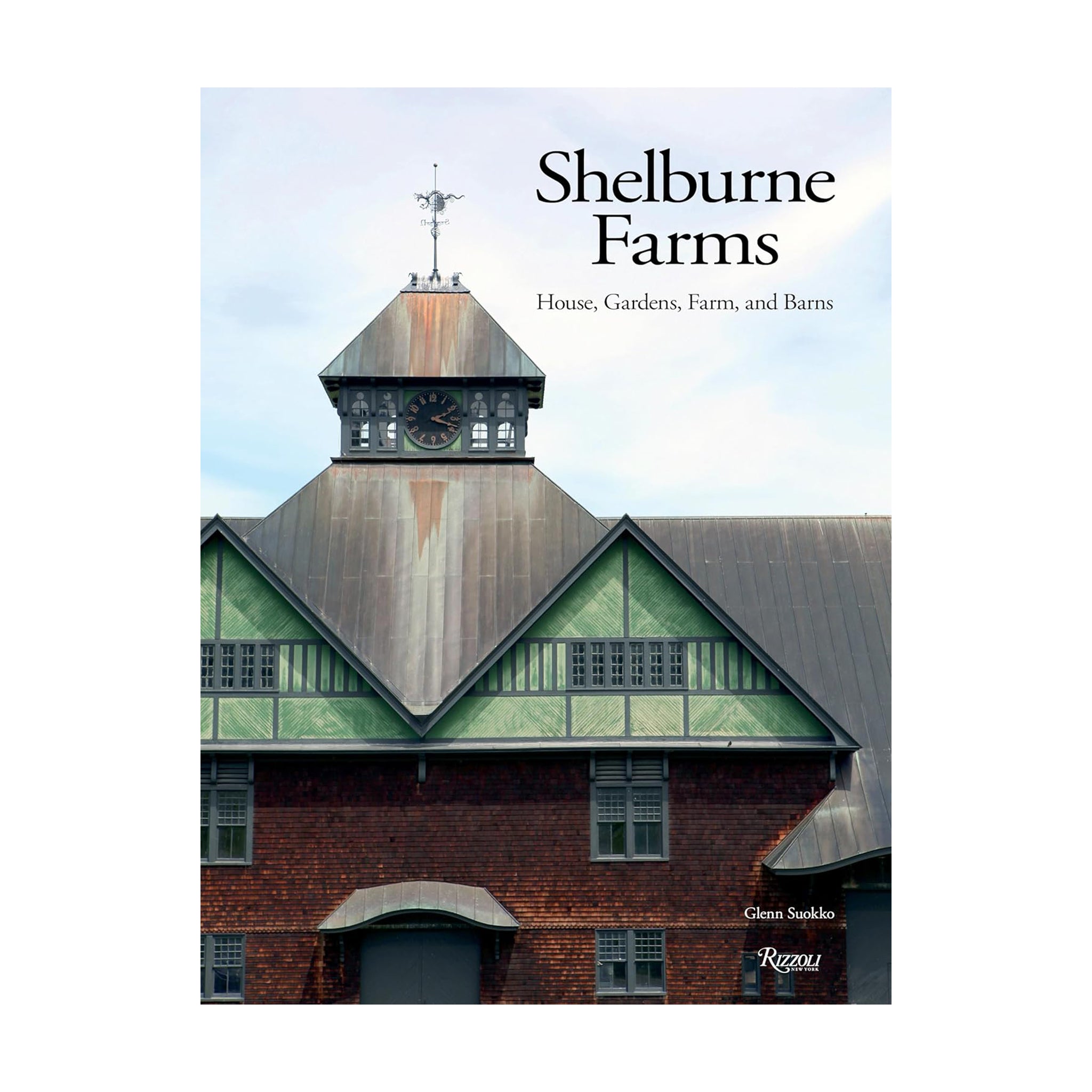 Photo of book cover with "Shelburne Farms" written in black text on a white background.