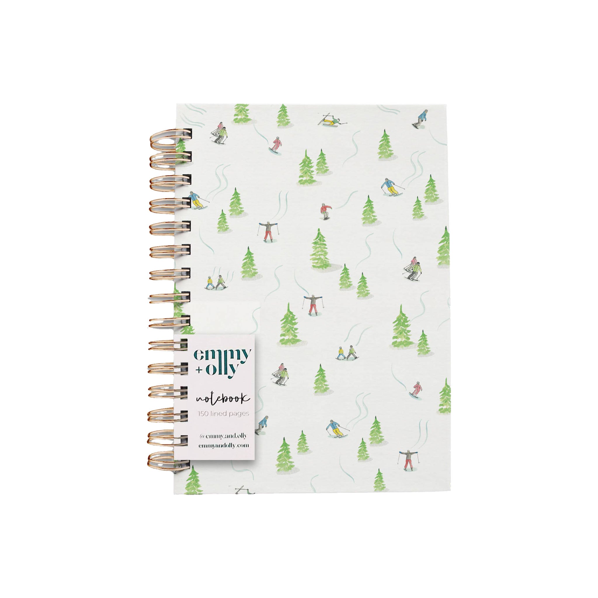 Skiers and Snowboarders Hardcover Notebook on a white background at Addison West