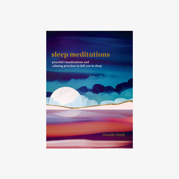 Front cover of book titled 'sleep meditations' with red and blue Illustrated sunset