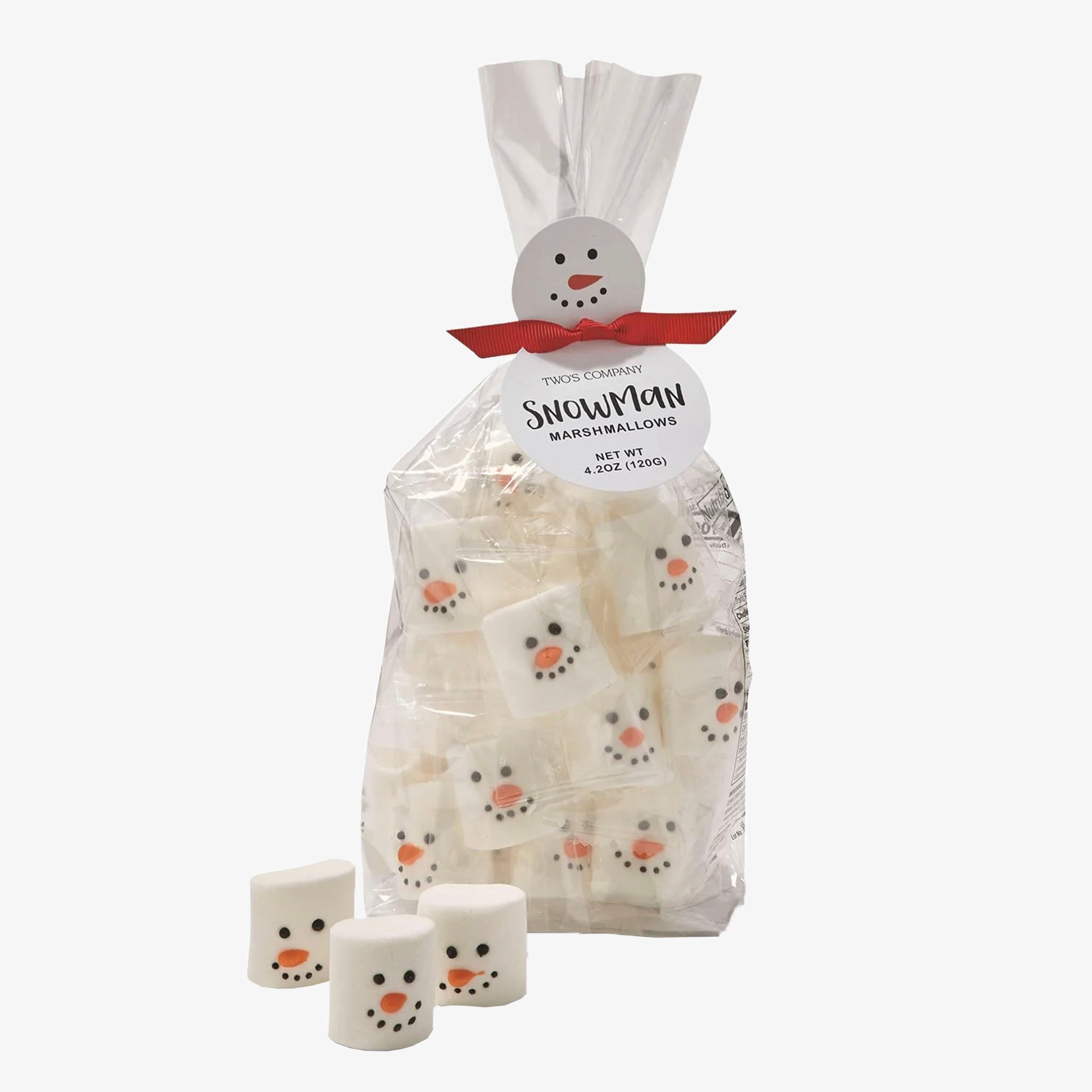 Bag of marshmallow candies with snowman design 
