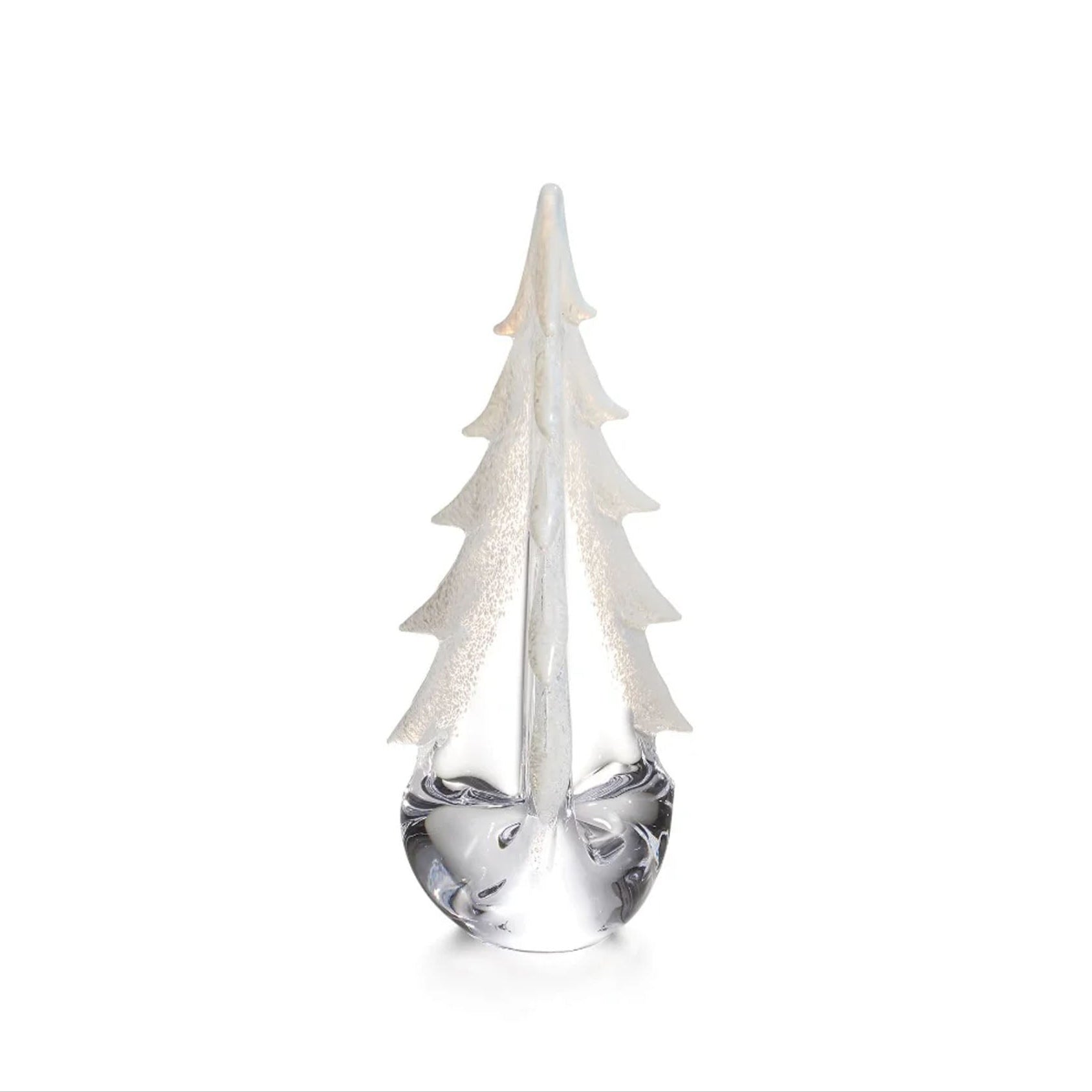Snowy Branches Evergreen Glass Tree, 12" on a white background at Addison West