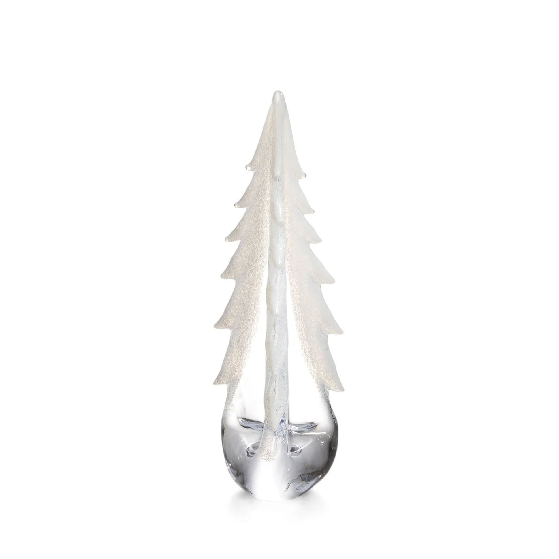 Snowy Branches Evergreen Glass Tree, 16" on a white background at Addison West