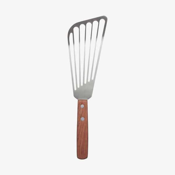 Stainless Fish Spatula with Rosewood Handle on a white background