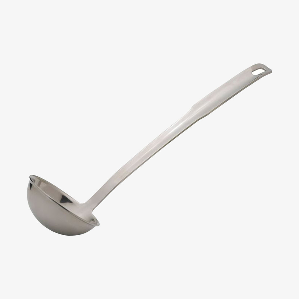 Stainless steel ladle on a white background