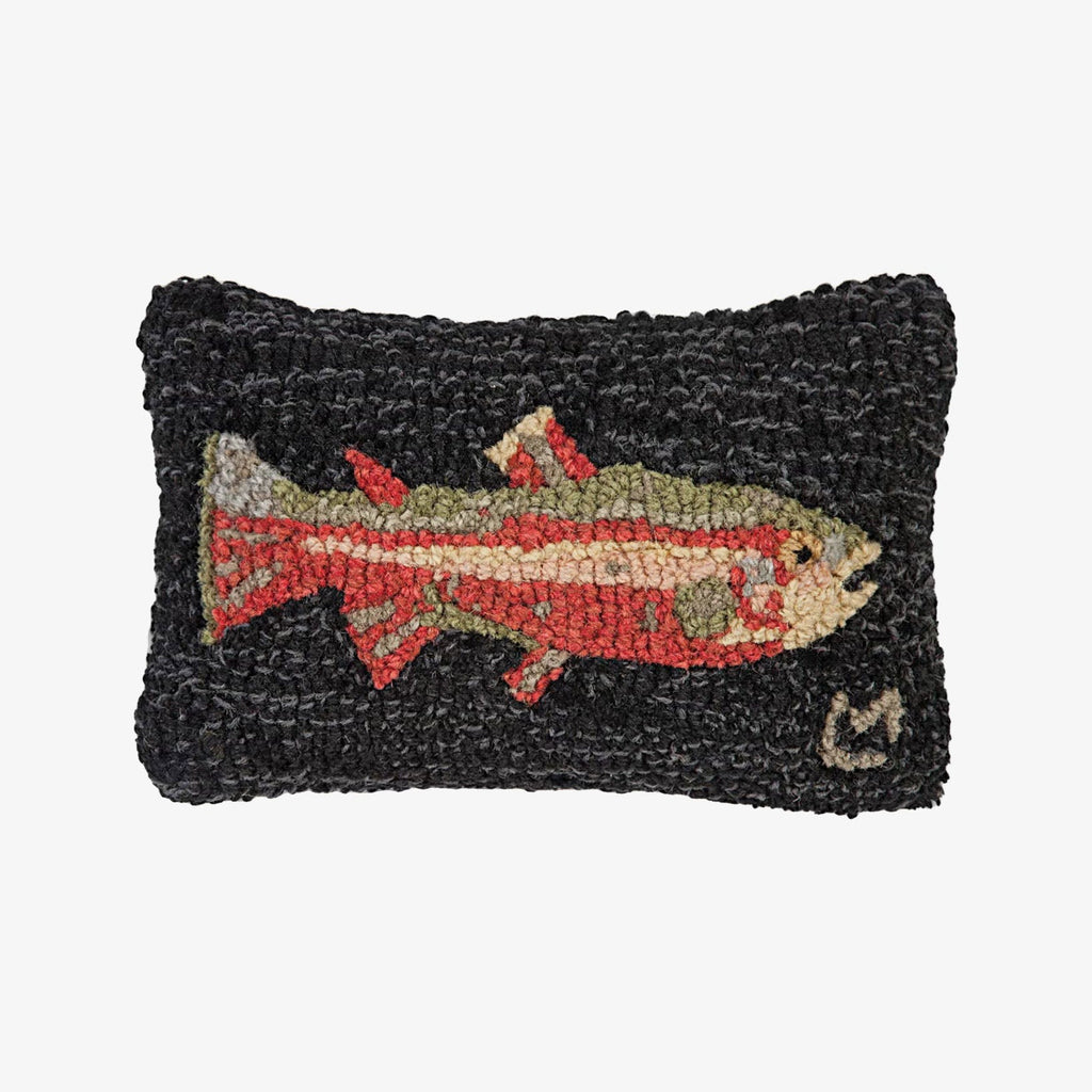 Chandler Four Corners brand Hand Hooked Steelhead Trout Throw Pillow on a white background
