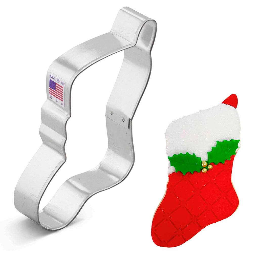 Stocking shaped cooking cutter on a white background