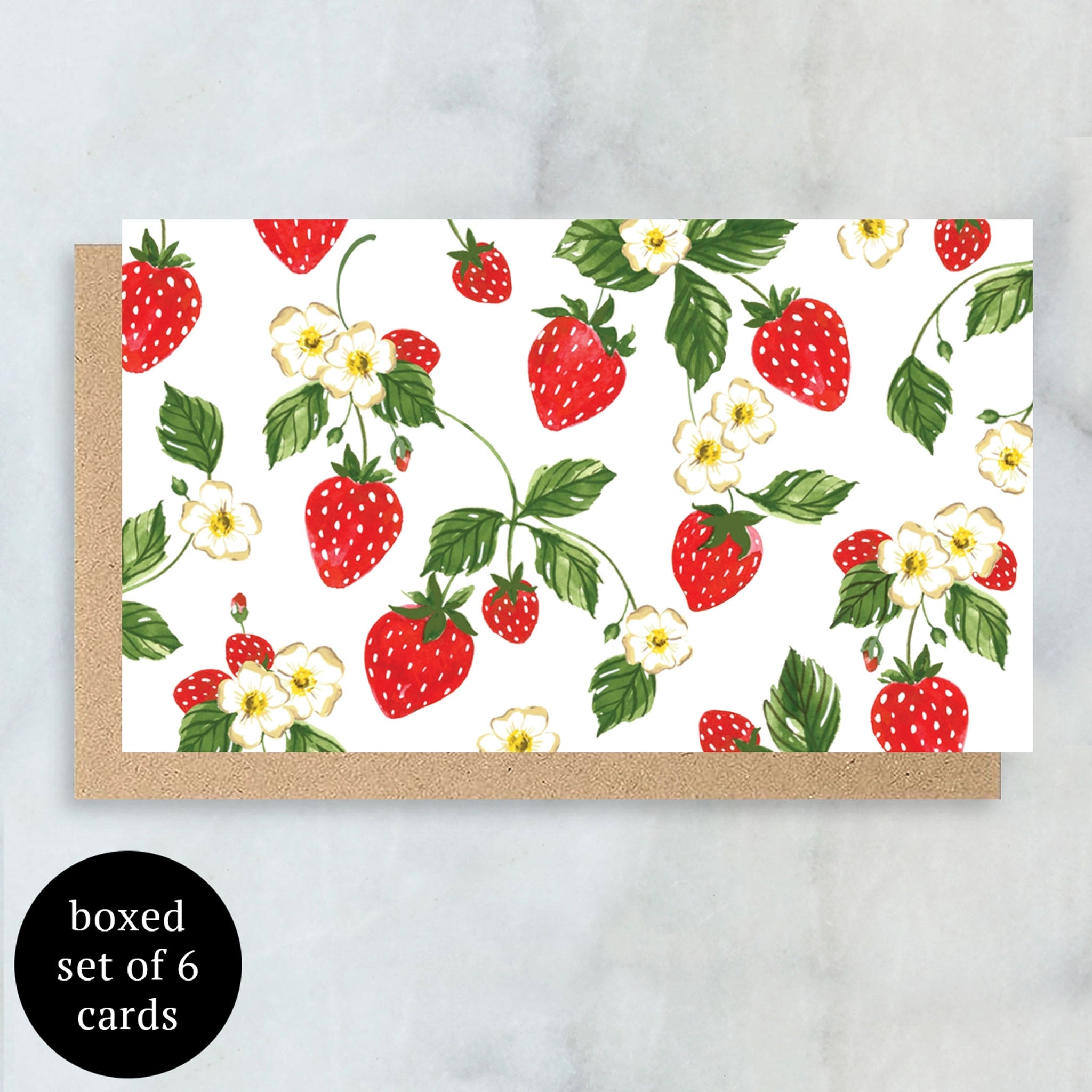 Strawberries Mini Cards in a Boxed Set of 6 on a white background
