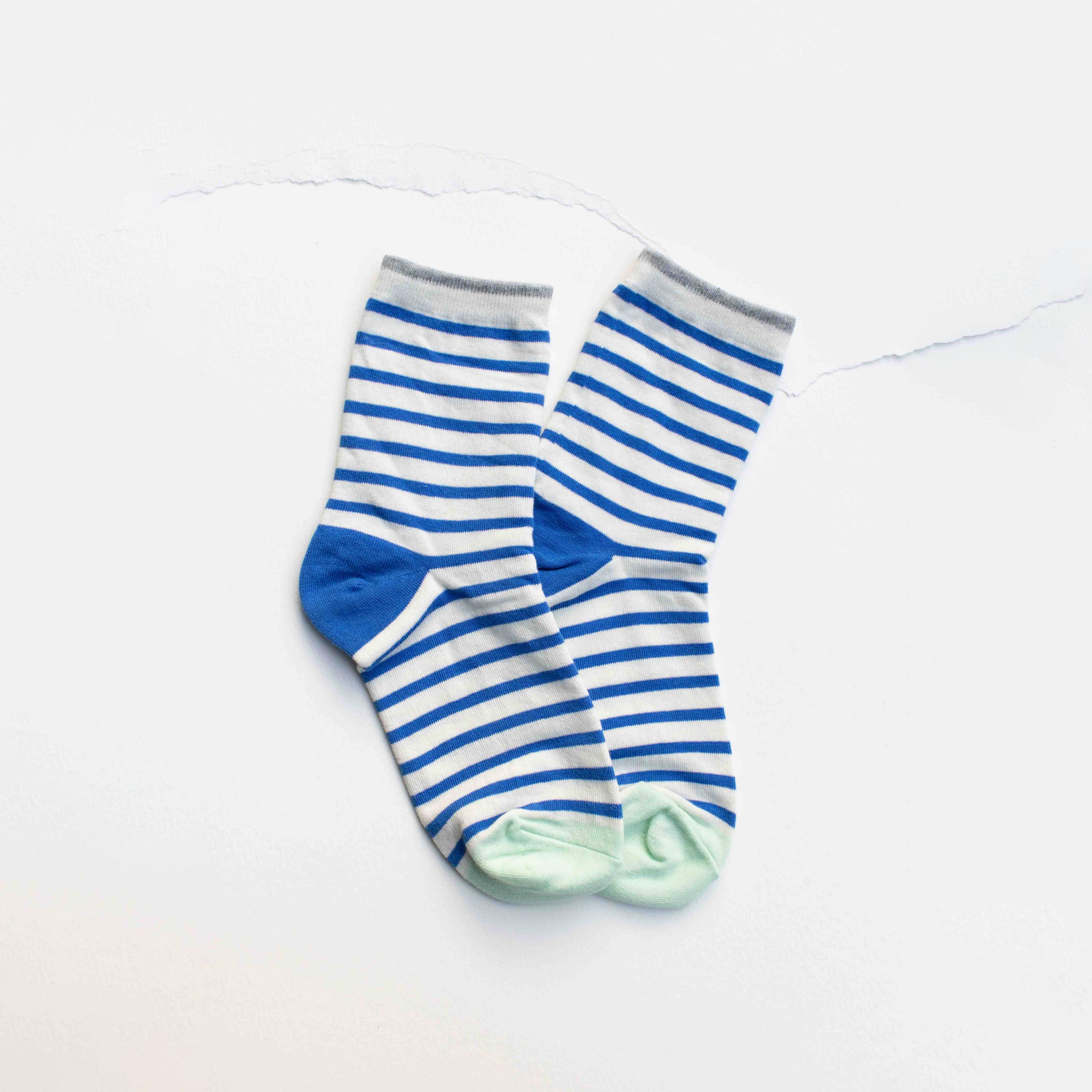 Stripe Socks in Blue on a white background at Addison West