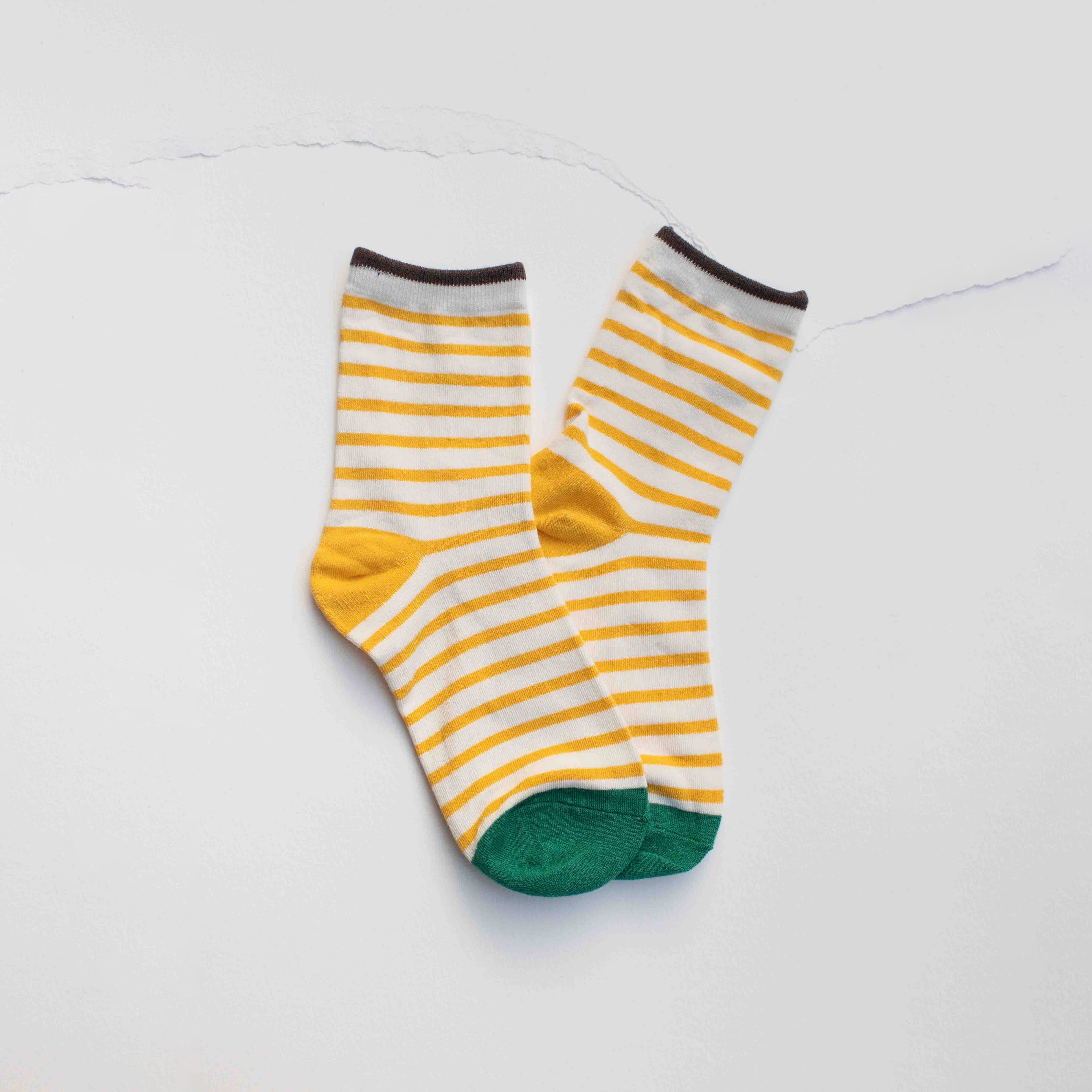 Stripe Socks in Yellow on a white background at Addison West