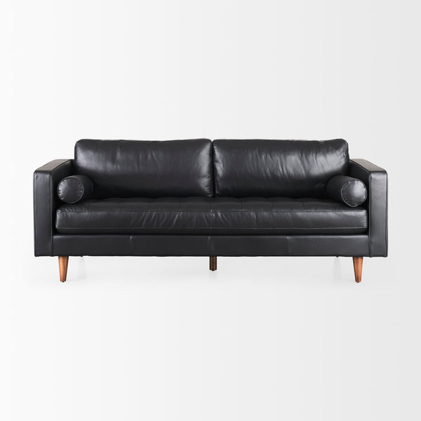 Mercana brand Svend Black Leather Sofa on a white background