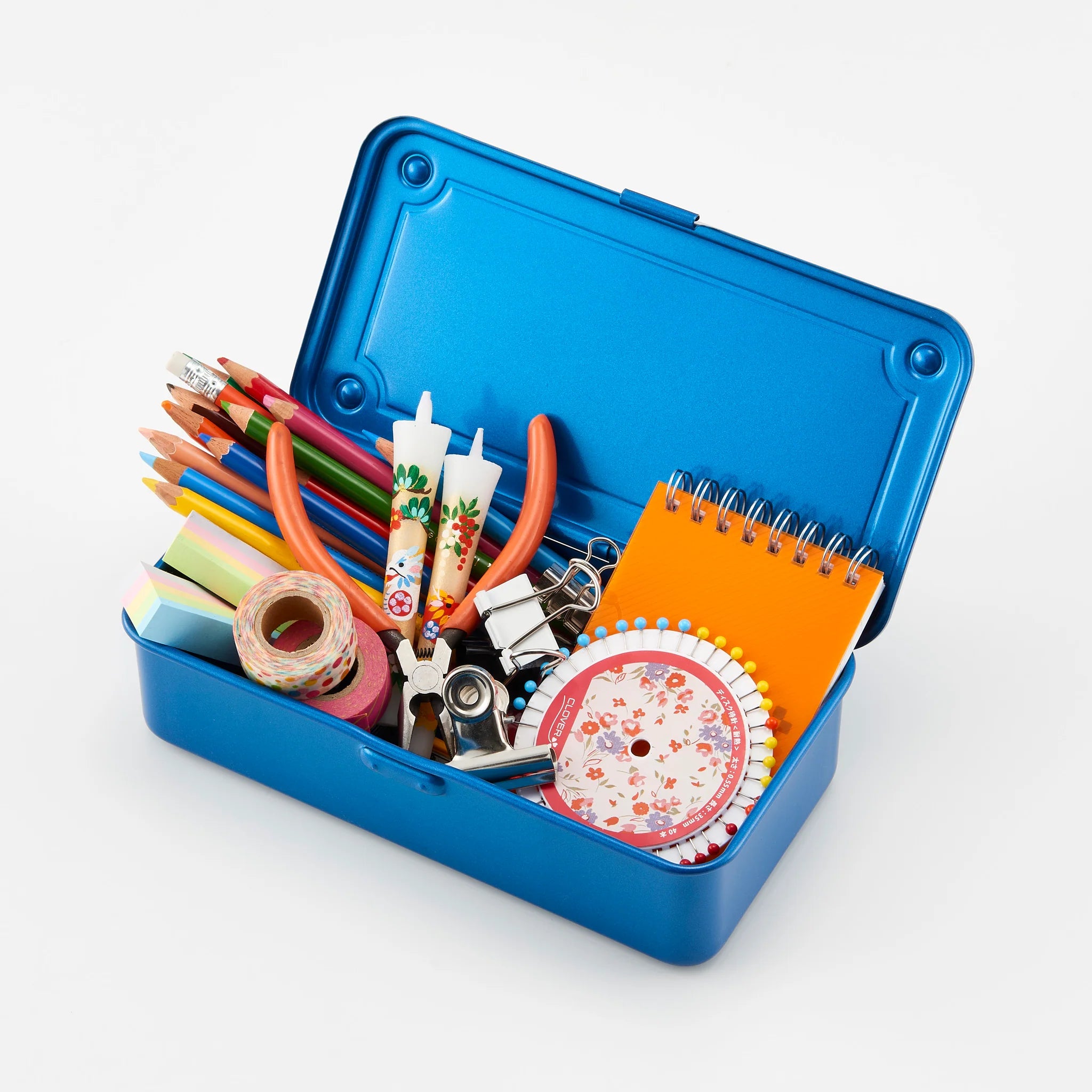 Toyo Steel Stackable Storage Box T-190 in Blue on a white background at Addison West