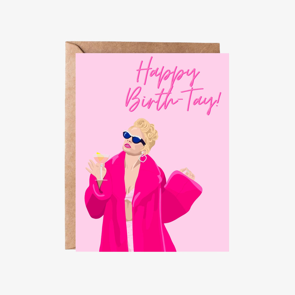 Pink Happy birthday card with taylor swift image on a white background