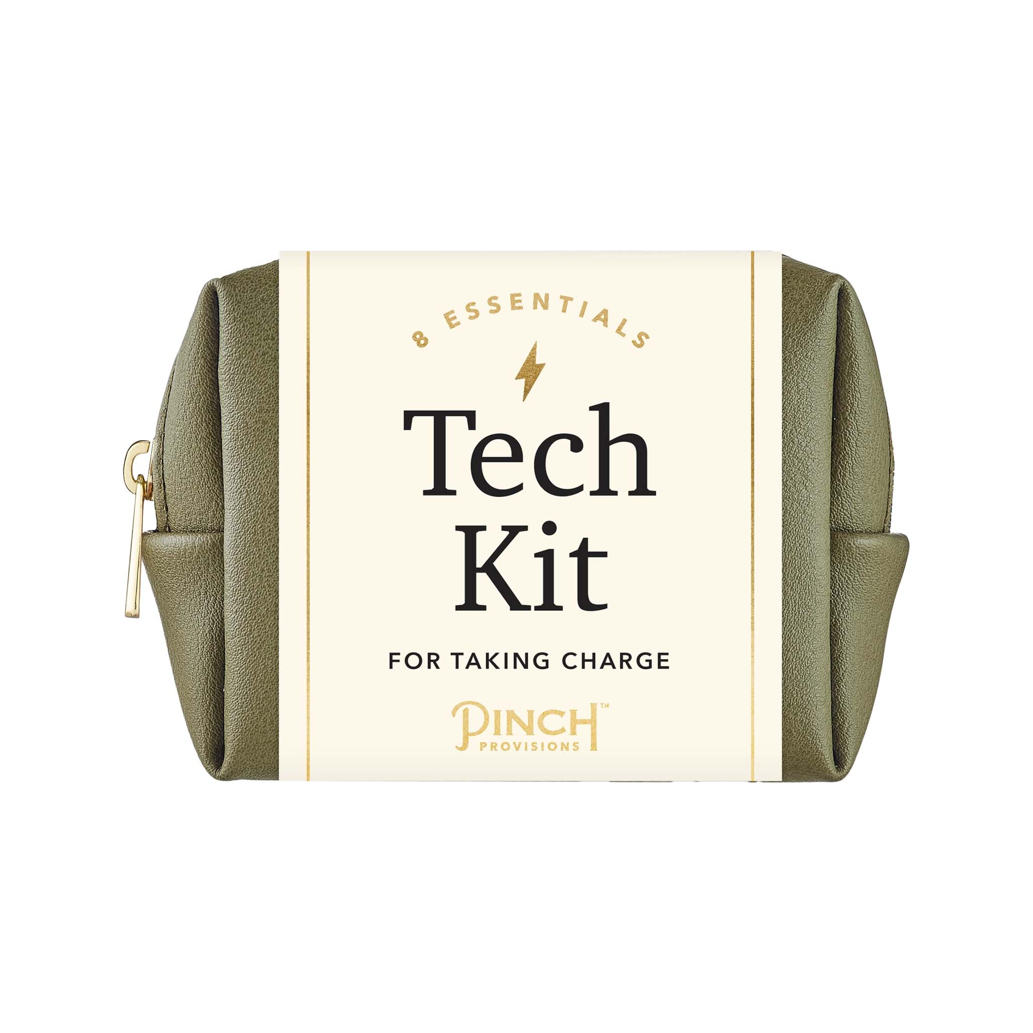 Pinch provisions Tech Kit in Olive Vegan Leather Pouch on a white background
