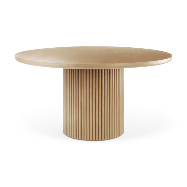 Terra Light Brown Wood Round Fluted Dining Table on a white background