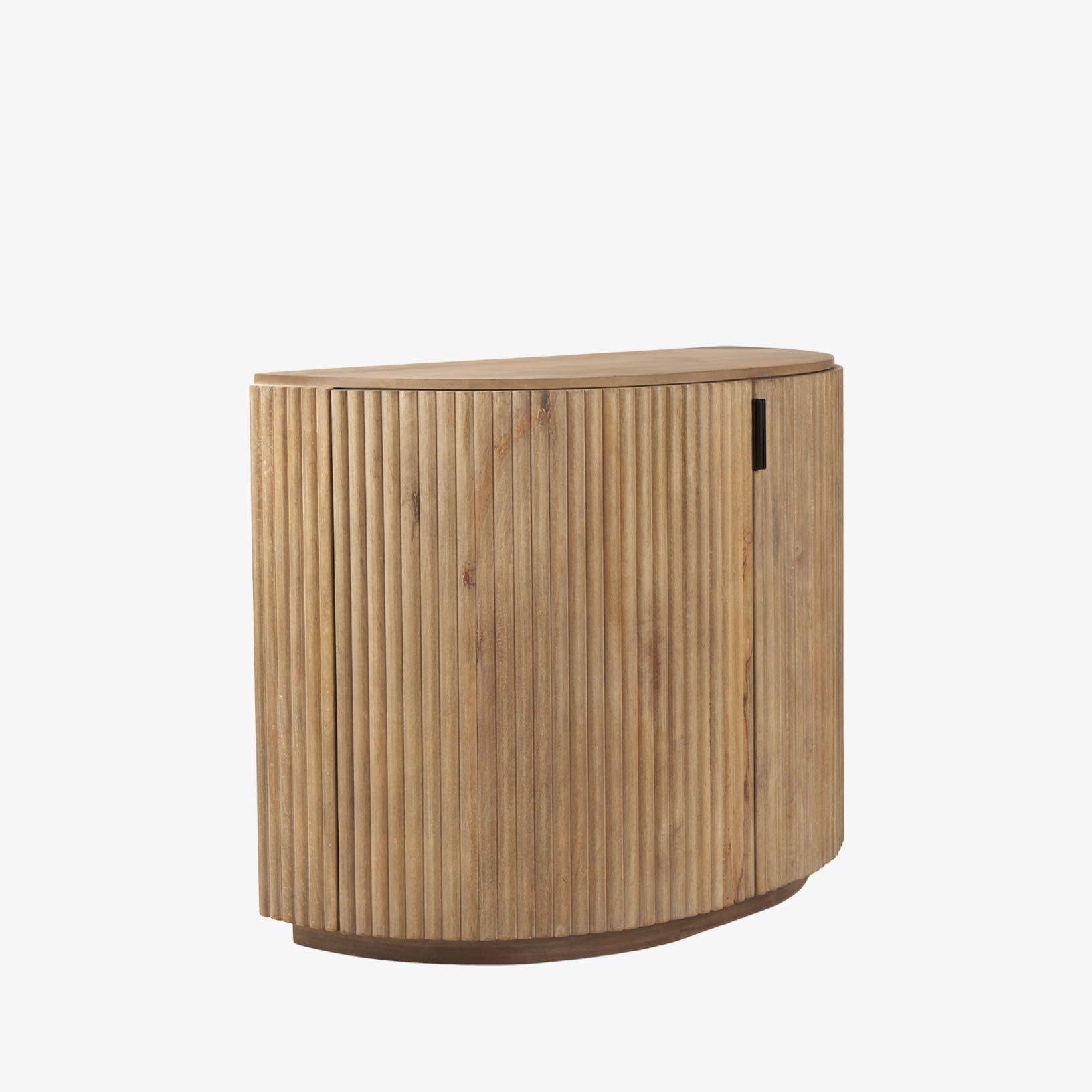 Reeded Half Moon Cabinet in Natural wood on a white background
