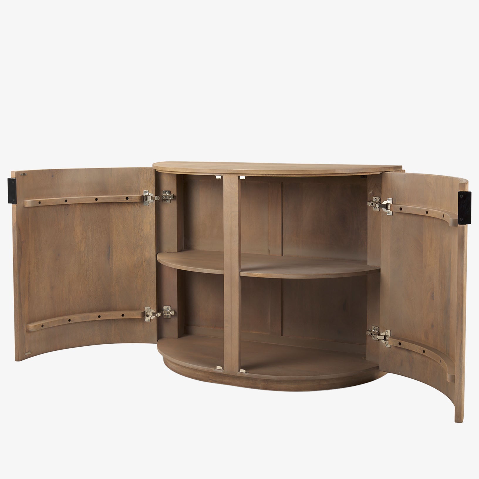 Reeded Half Moon Cabinet in Natural wood on a white background