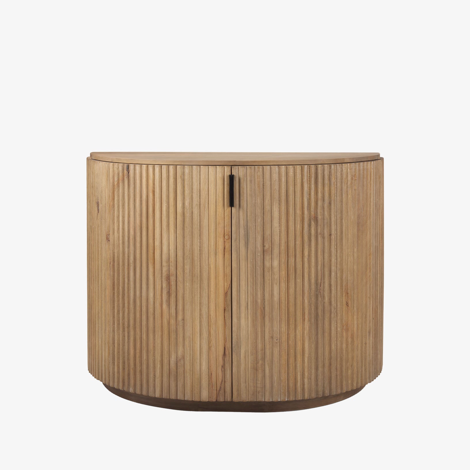 Reeded Half Moon Cabinet in Natural wood on a white background