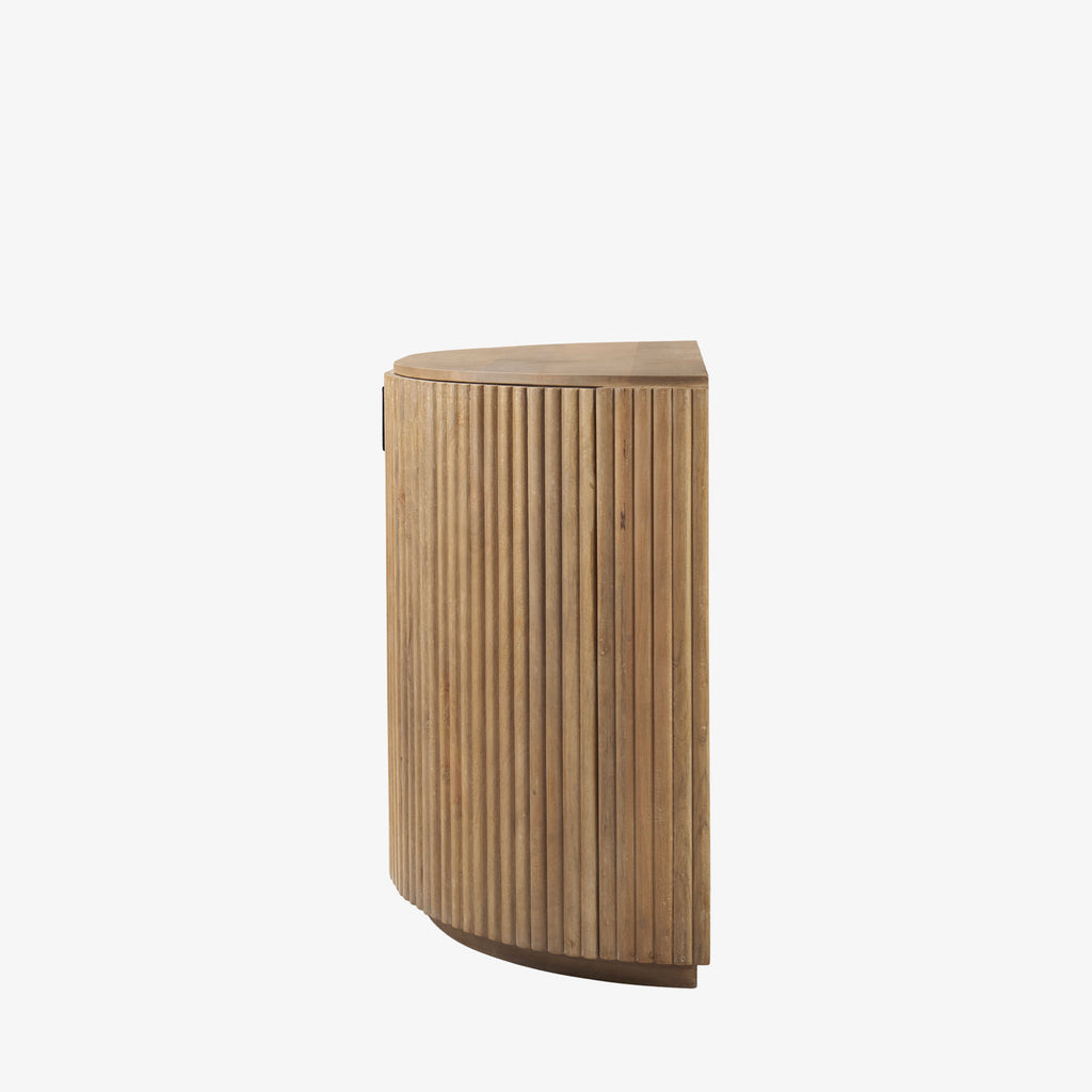 Reeded Half Moon Cabinet in Natural wood on a white background