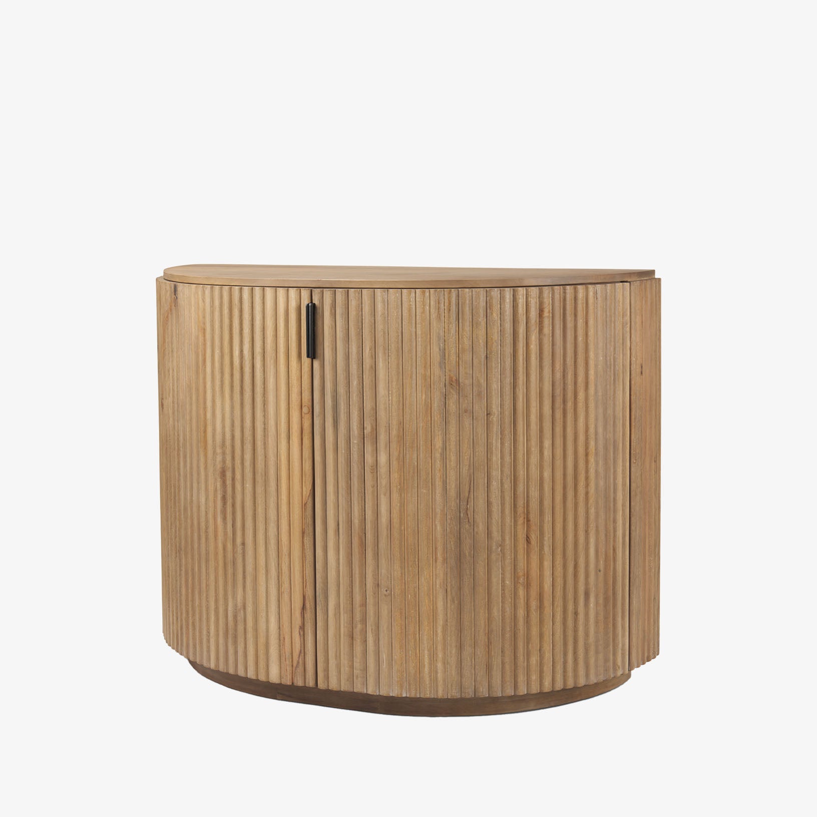Reeded Half Moon Cabinet in Natural wood on a white background