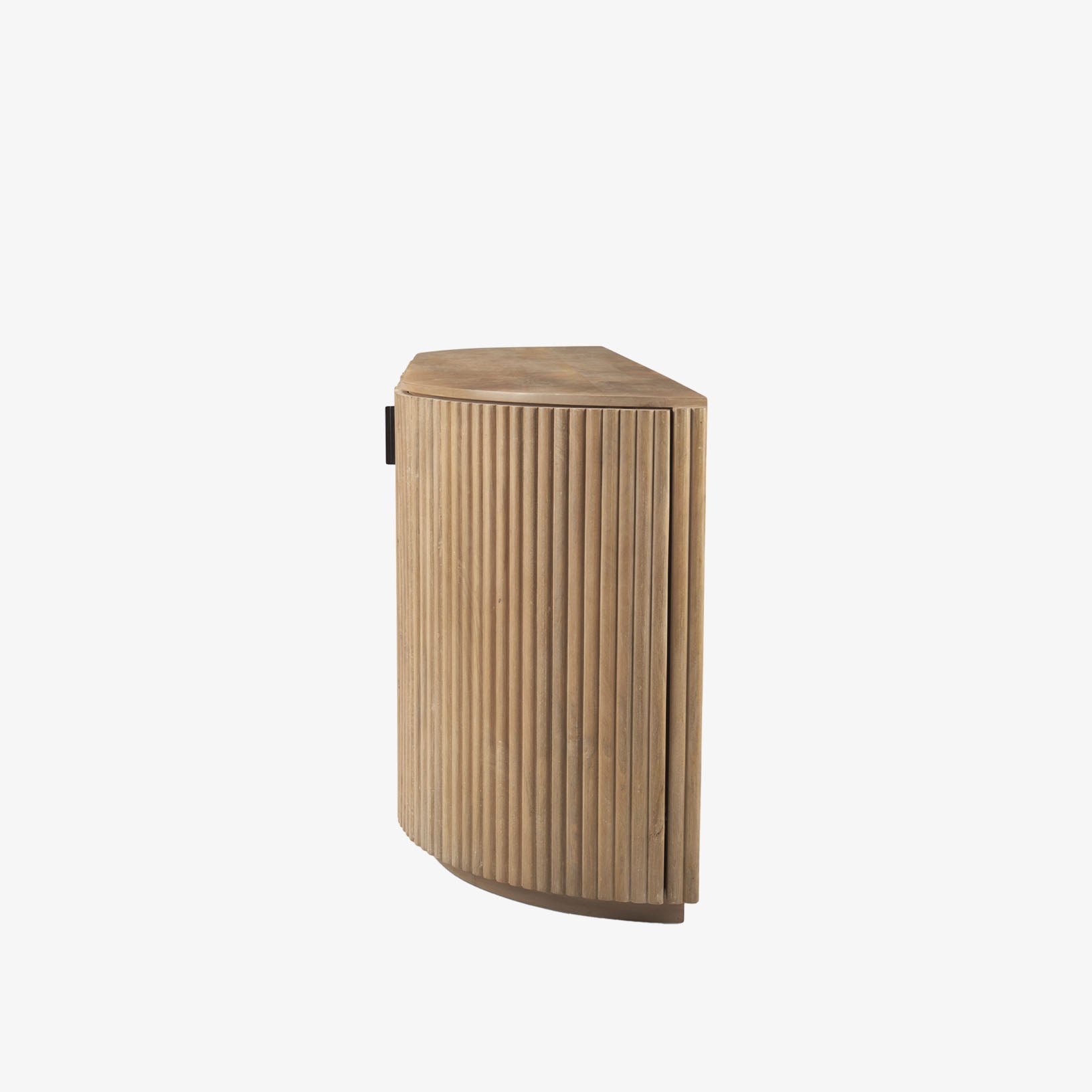Natural reeded side board with four doors on a white background