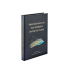 Book titled 'The History of Fly-Fishing in Fifty Flies' with a fly illustration on a white background