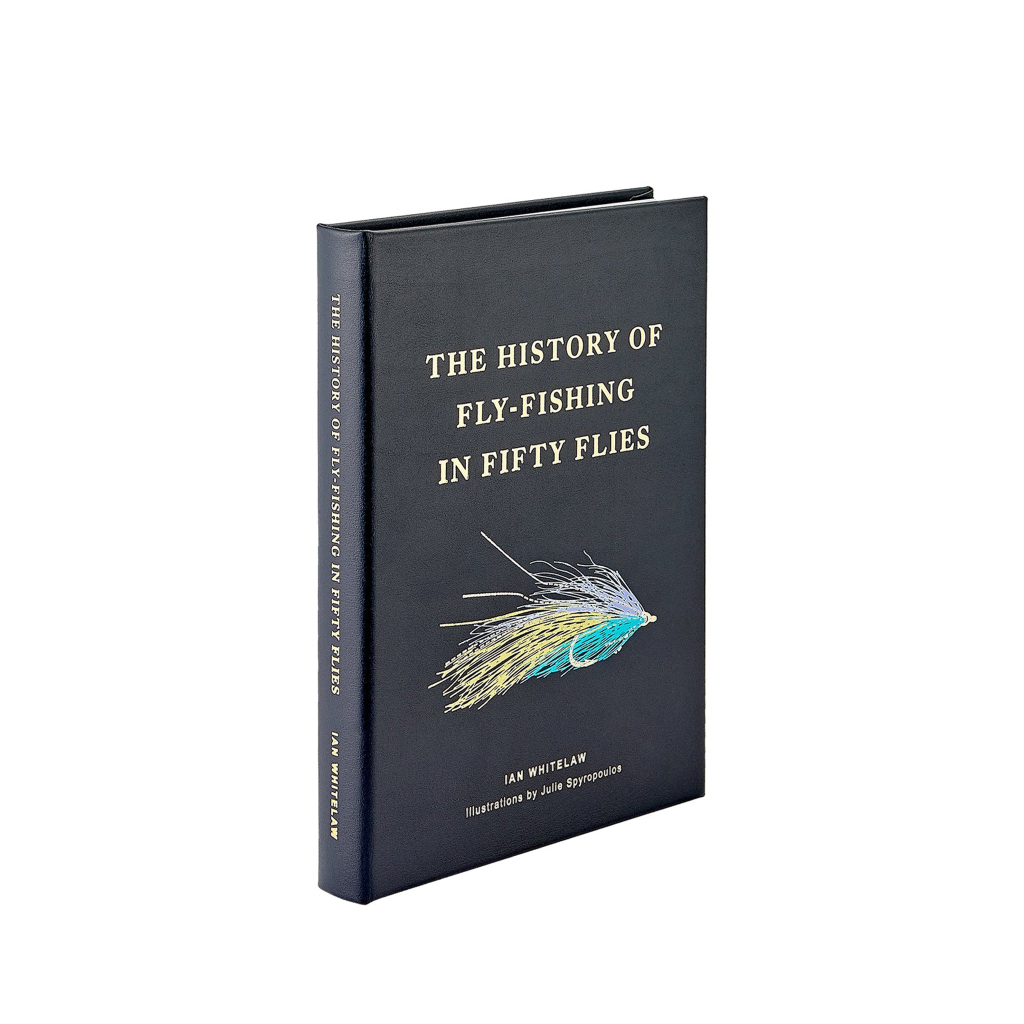 Book titled 'The History of Fly-Fishing in Fifty Flies' with a fly illustration on a white background