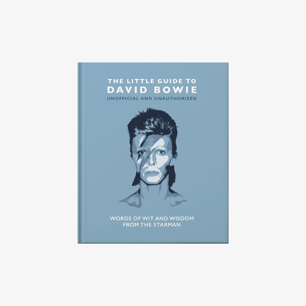 Light blue front cover of book titled 'the little guide to david bowie' on a white background
