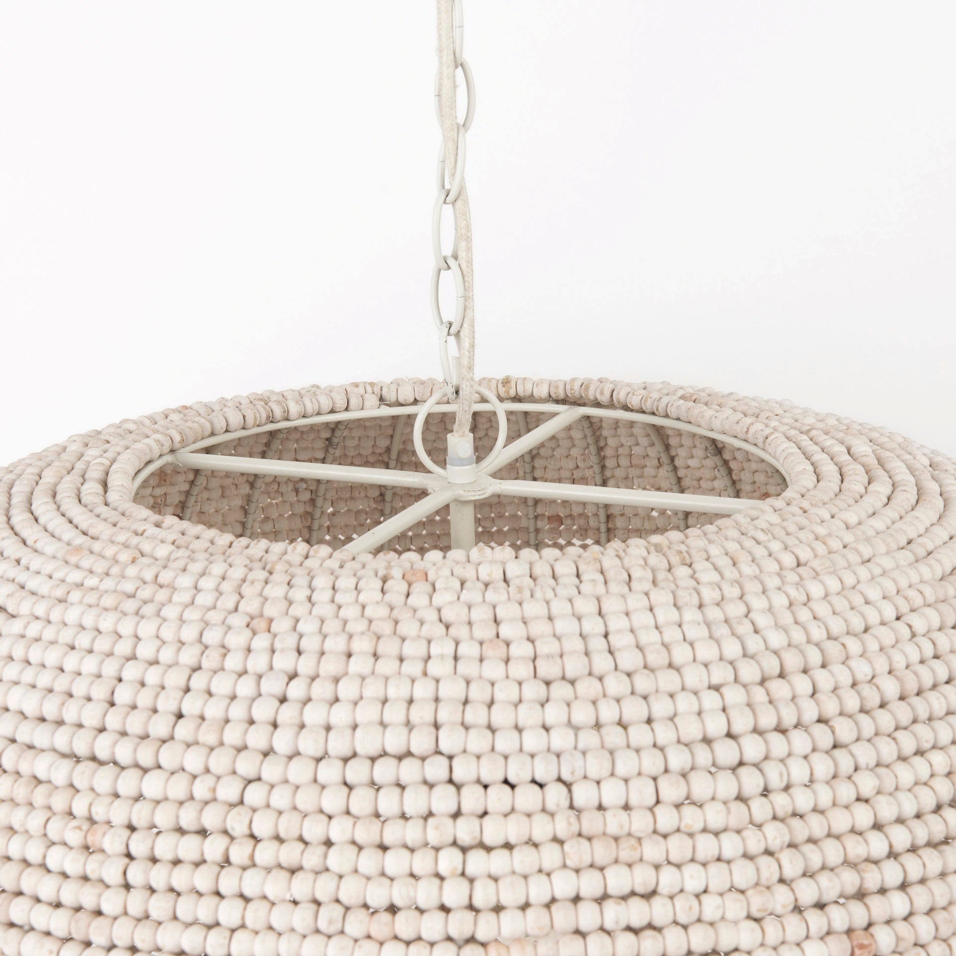 Theta 30.0 L x 30.0 W x 15.0 H White-Washed Beaded Chandelier on a white background