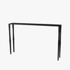 Black iron console table with narrow depth on a white background