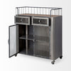 Udo Metal Frame Two Door Cabinet with Two Drawers & Wood Top Bar Cart on a white background