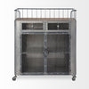 Mercana brand Udo Metal Frame Two Door Cabinet with Two Drawers & Wood Top Bar Cart on a white background