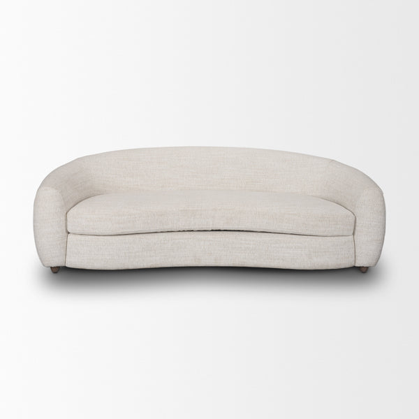 Mercana Valentina Oatmeal Upholstered Curved Sofa on a white background
