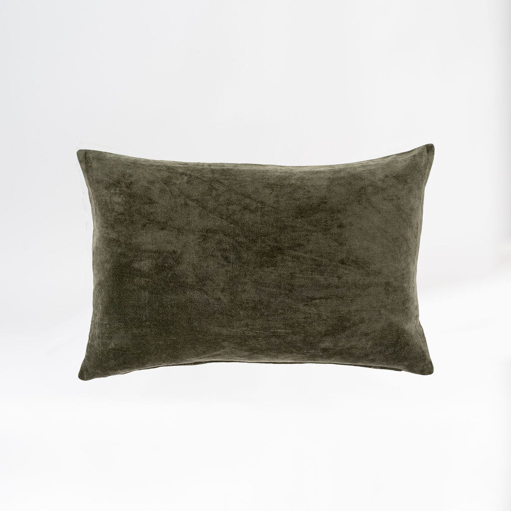 Rectangular Vera Velvet Pillow in Cypress green on a white background