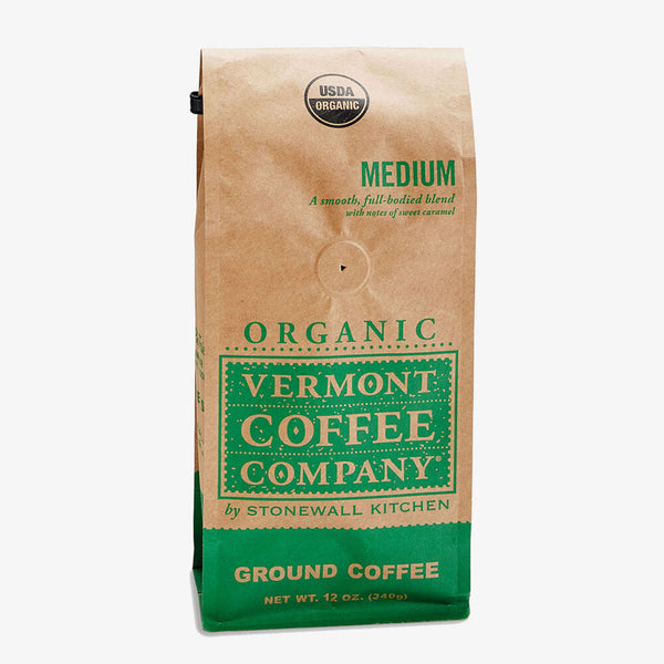 Vermont Coffee Company Medium Ground Coffee in brown and green bag on a white background