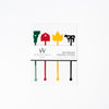 Acrylic drink stirrers in vermont state theme with green state red barn gold leaf and black cow on a white background