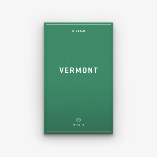 Green and white front cover of Vermont field guide by Wildsam on a white background